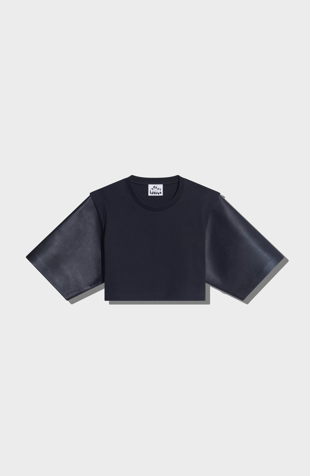 Altuzarra_Crop Leather Sleeve T-Shirt-Black
